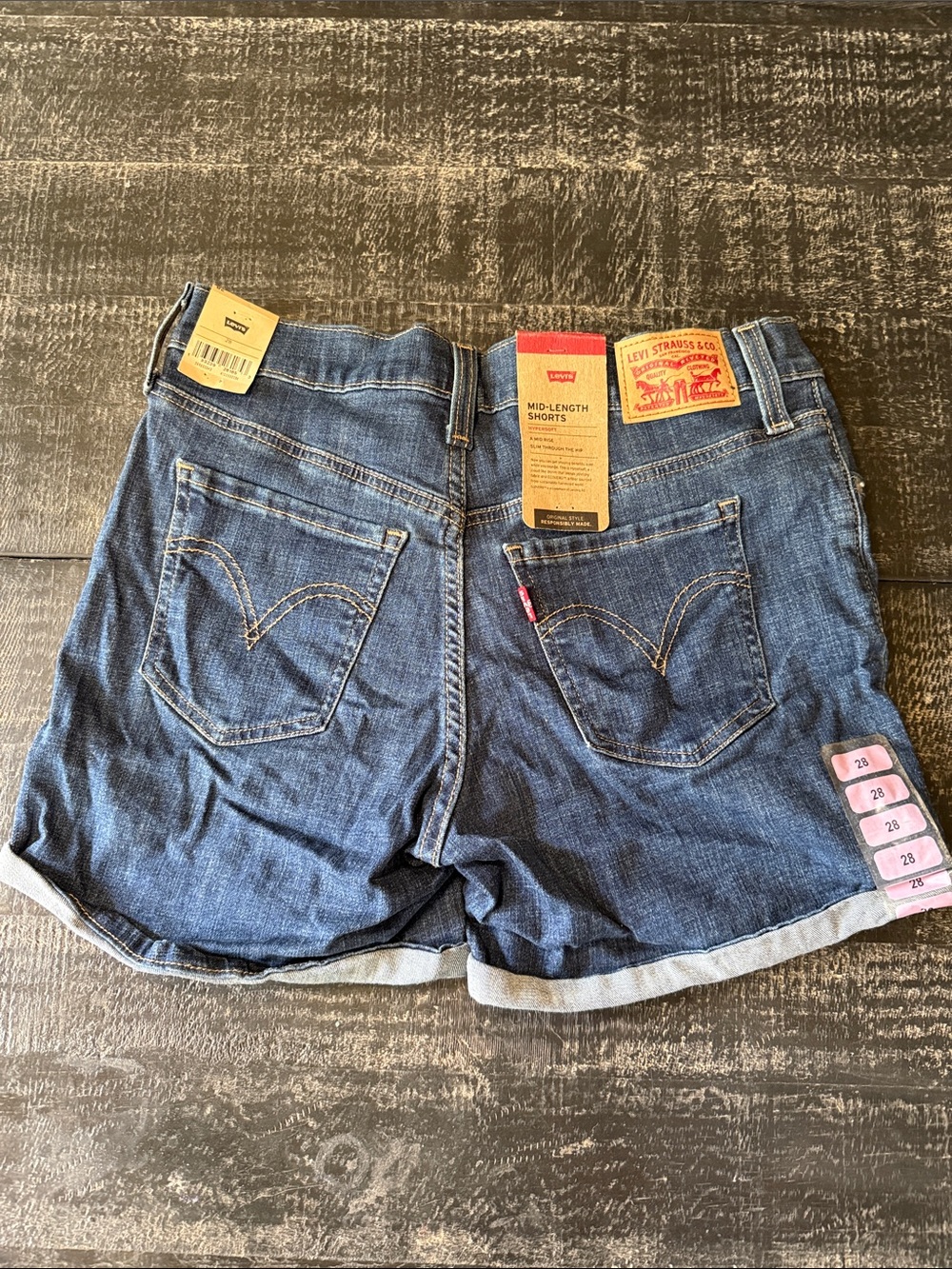Levi's Women's Dark Blue Mid-Length Denim Shorts with Cuffed Hem